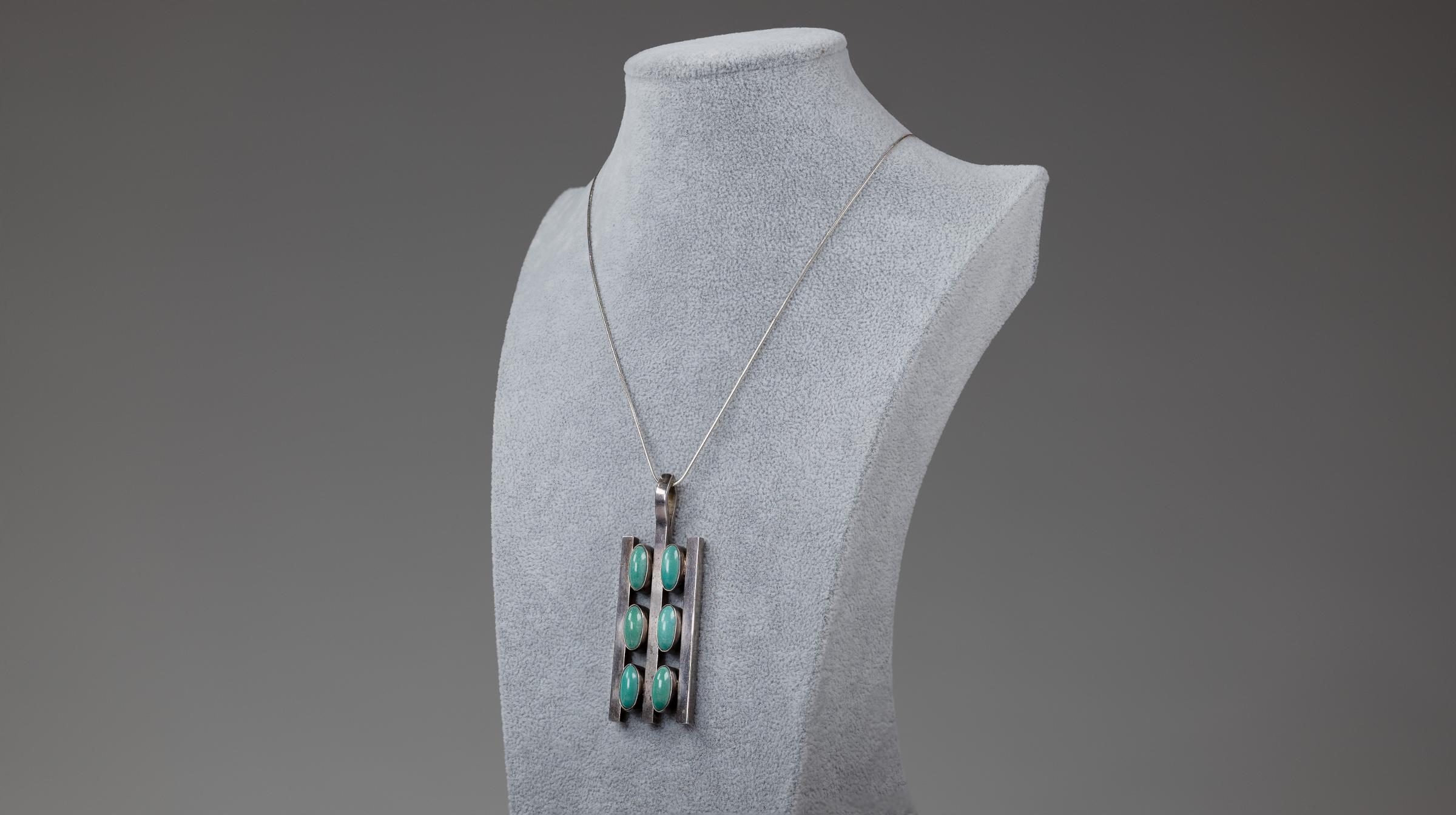 Jane Wiberg - Modernist Mid-Century Jane Wiberg & Birks Sterling Silver and Stone Pendant