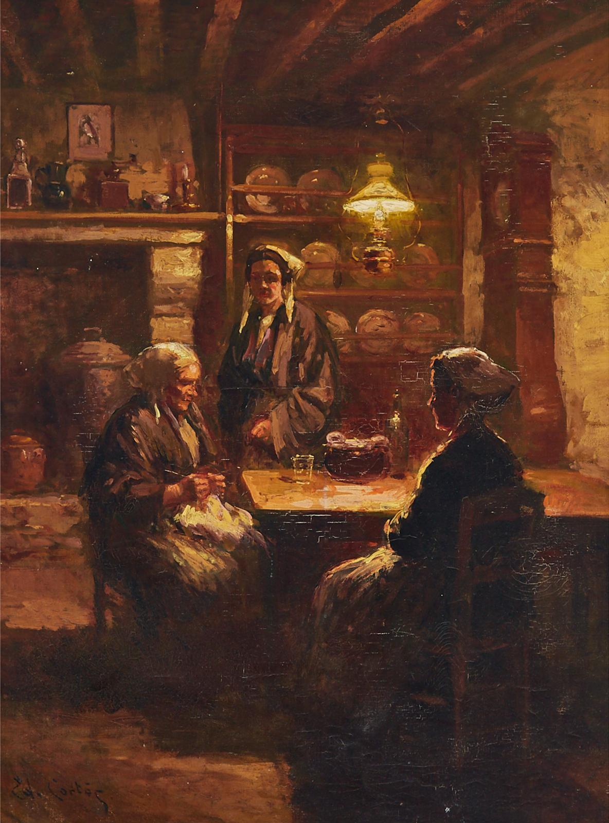 Edouard Léon Cortès (1882-1969) - Intérieur Familial