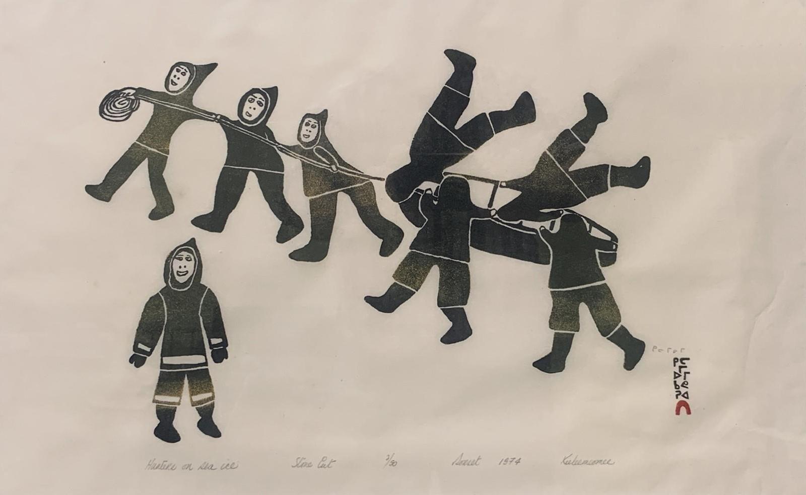 Keeleemeeoomee Samualie (1919-1983) - Hunters On Sea Ice; 1974