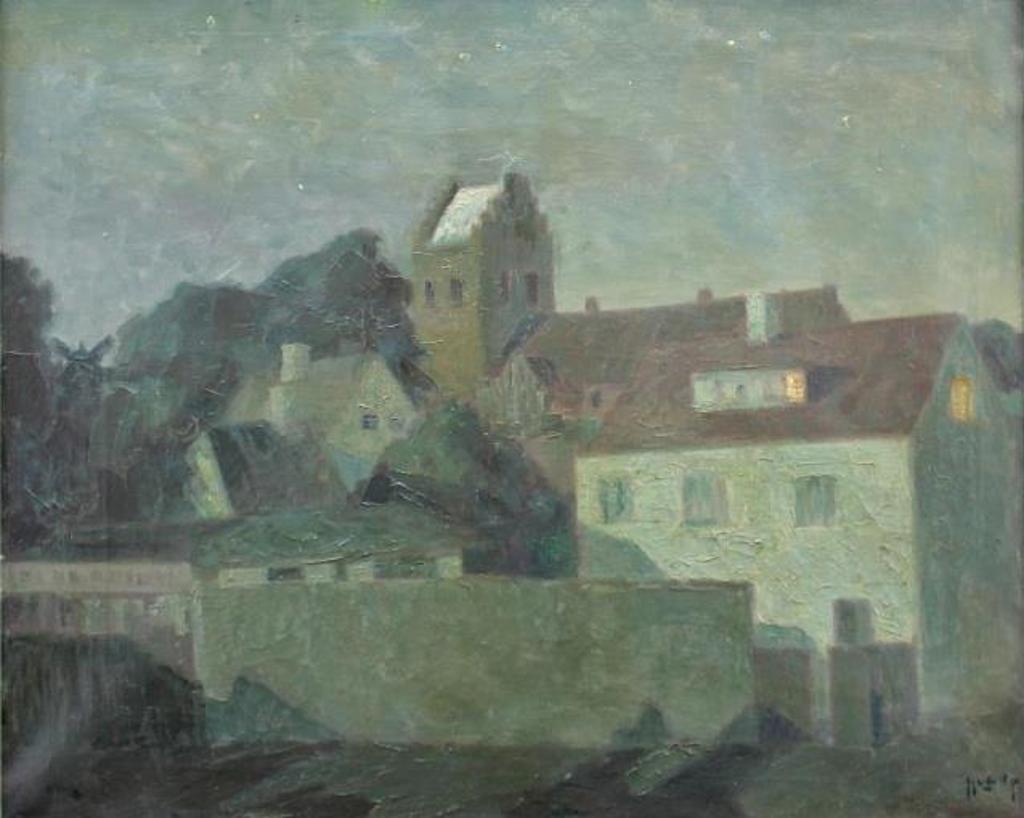 Hugo V. Pedersen (1870-1959) - Village in Moonlight