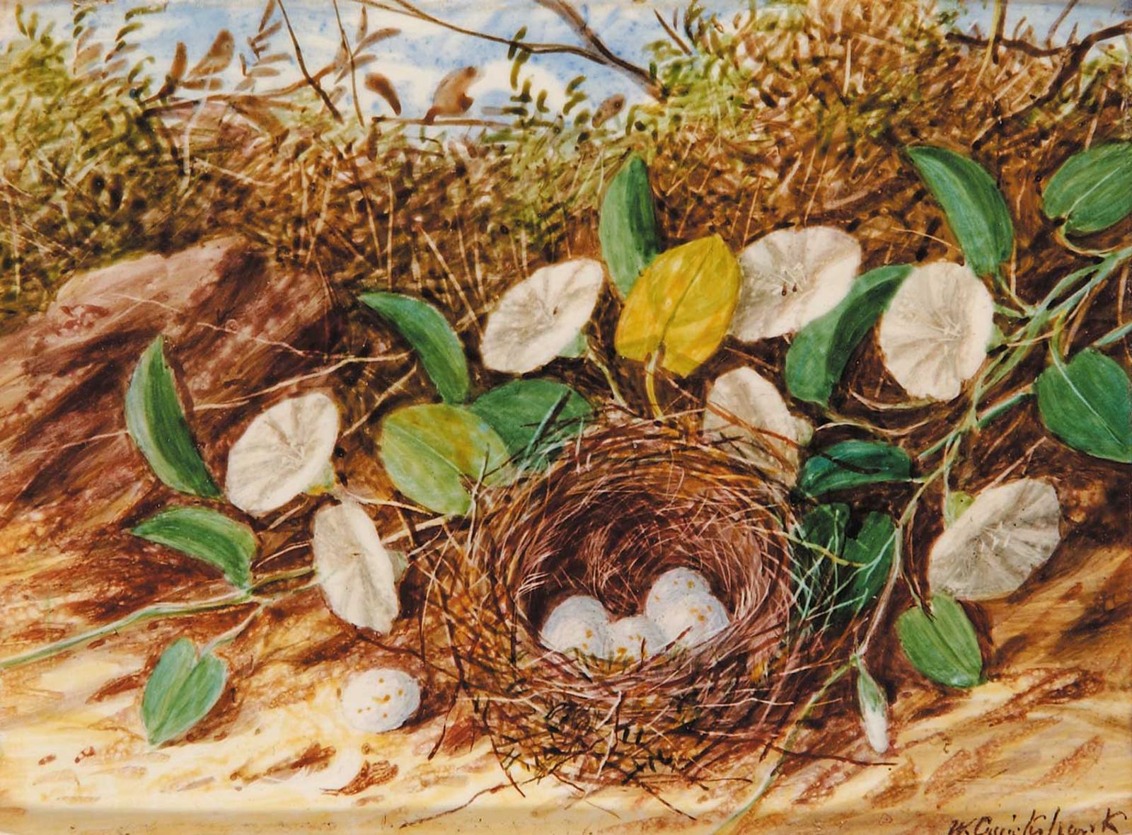 William M. Cruikshank (1849-1922) - Bird's Nest [with White Eggs] and Flowers