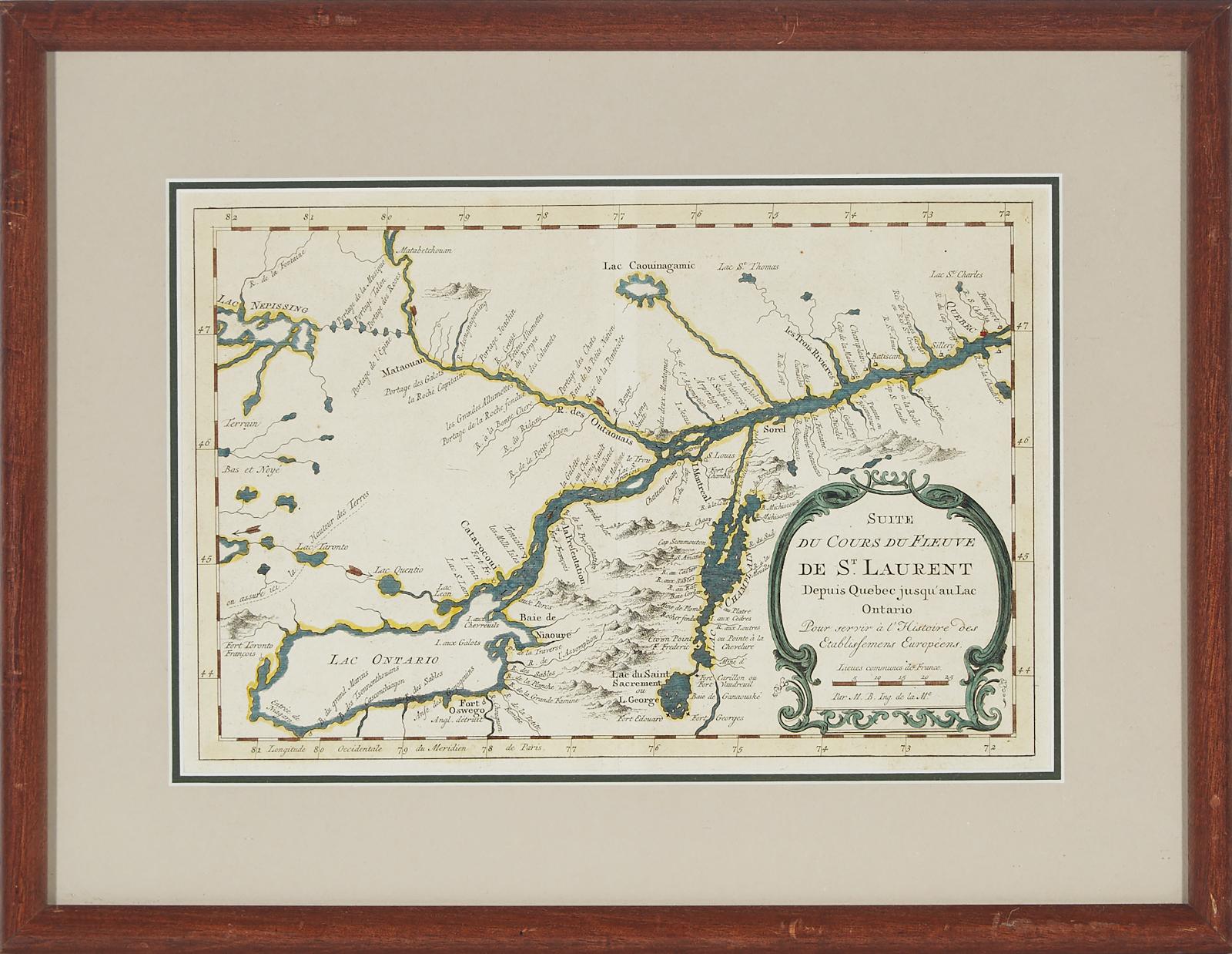 Jacques Nicholas Bellin (1703-1772) - Suite Du Cours Du Fleuve De St. Laurent, Depuis Quebec Jusqu'au Lac Ontario, 1773