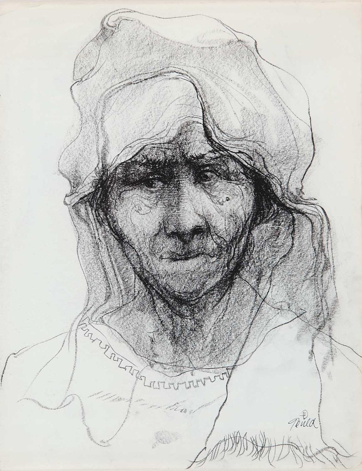 John Howard Gould (1929-2010) - Old Woman with Rebozo and Huipil