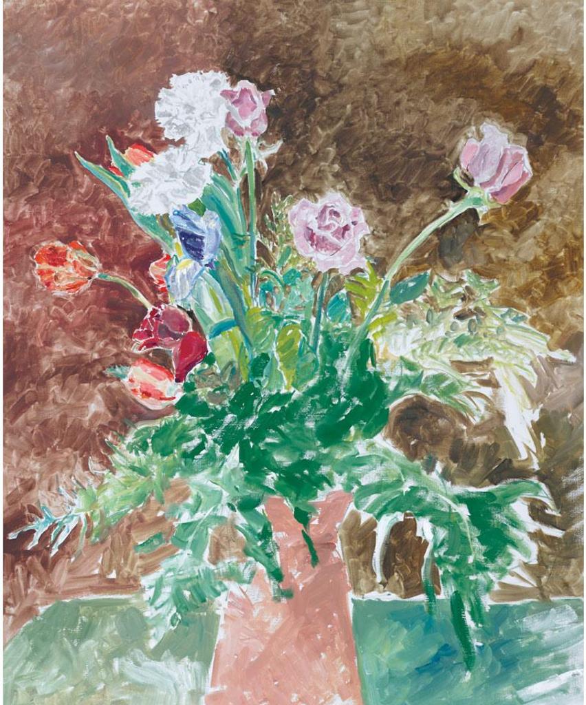 Dorothy Elsie Knowles (1927-2001) - Green Table Series, Three Pink Roses (Oc-6-80)