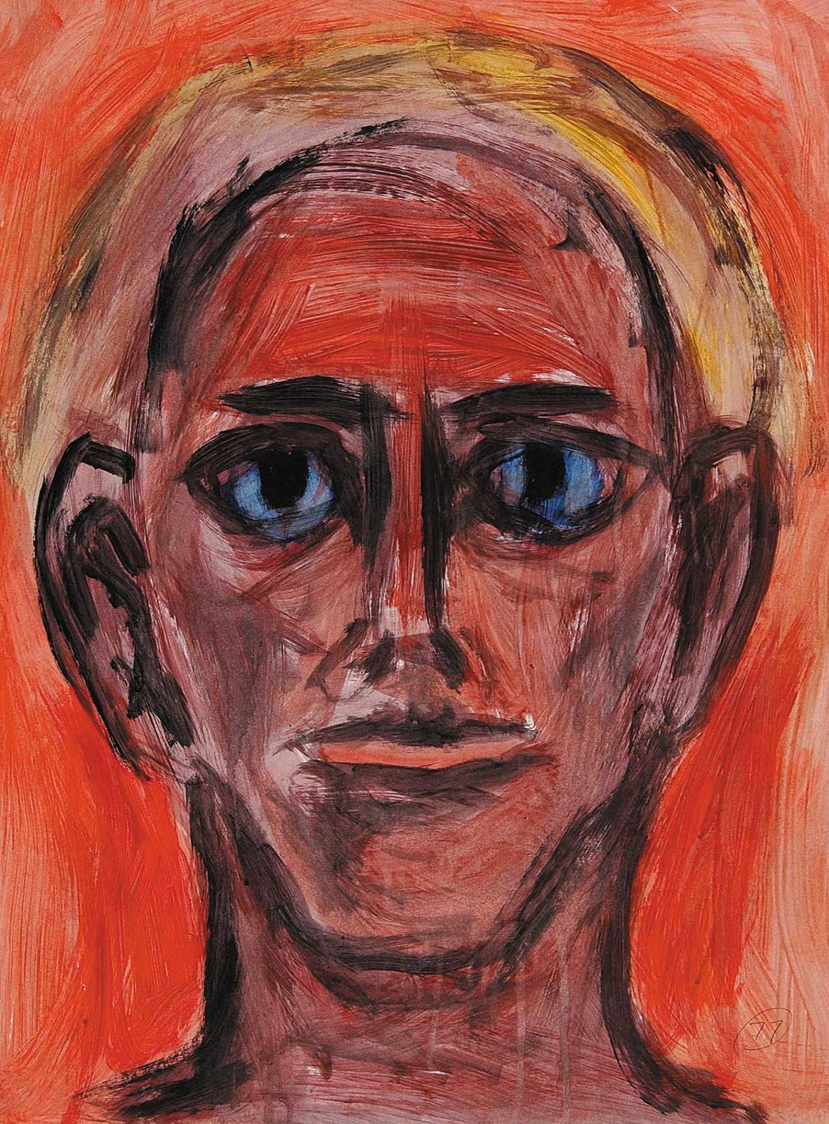 Robert Charles Aller (1922-2008) - Untitled - Self Portrait with Orange Background