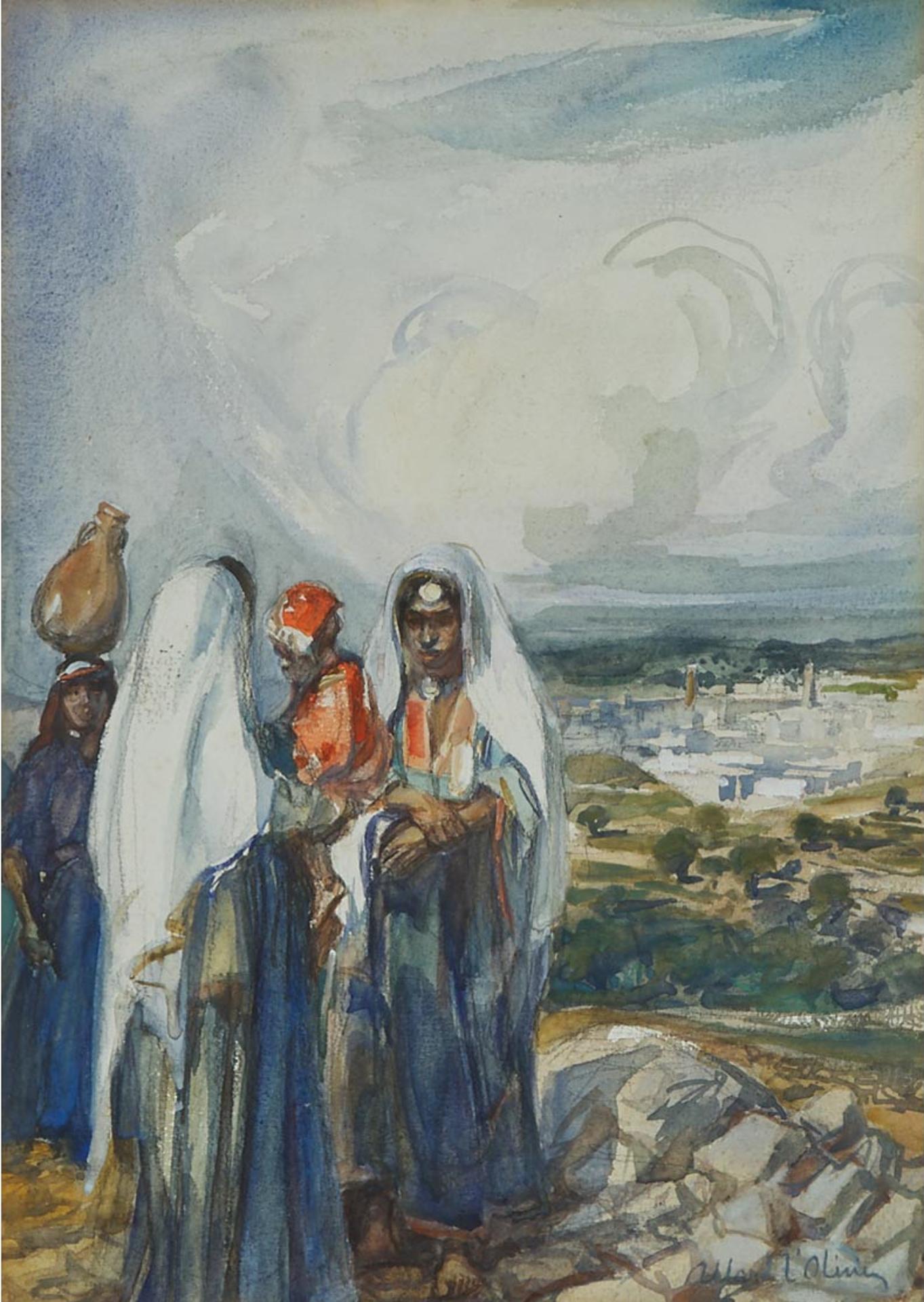 Fernand Allard l'Olivier (1883-1933) - Women Gathering On A Hillside Above A North African City, Circa 1928