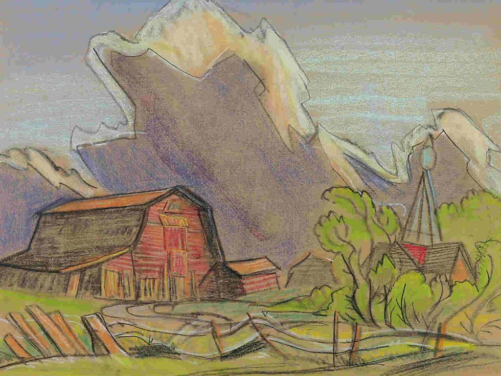 Margaret Dorothy Shelton (1915-1984) - Red Barn, Storm Clouds Approaching