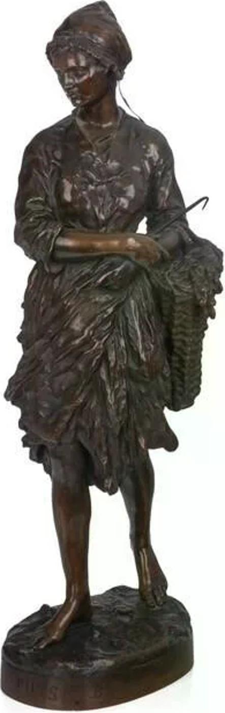 Jean Baptiste Carpeaux (1827-1875) - Large bronze sculpture of a lady holding a basket titled Puys or The Winkle gatherer by the French sculptor Jean Baptiste Carpeaux. French, 19th C
