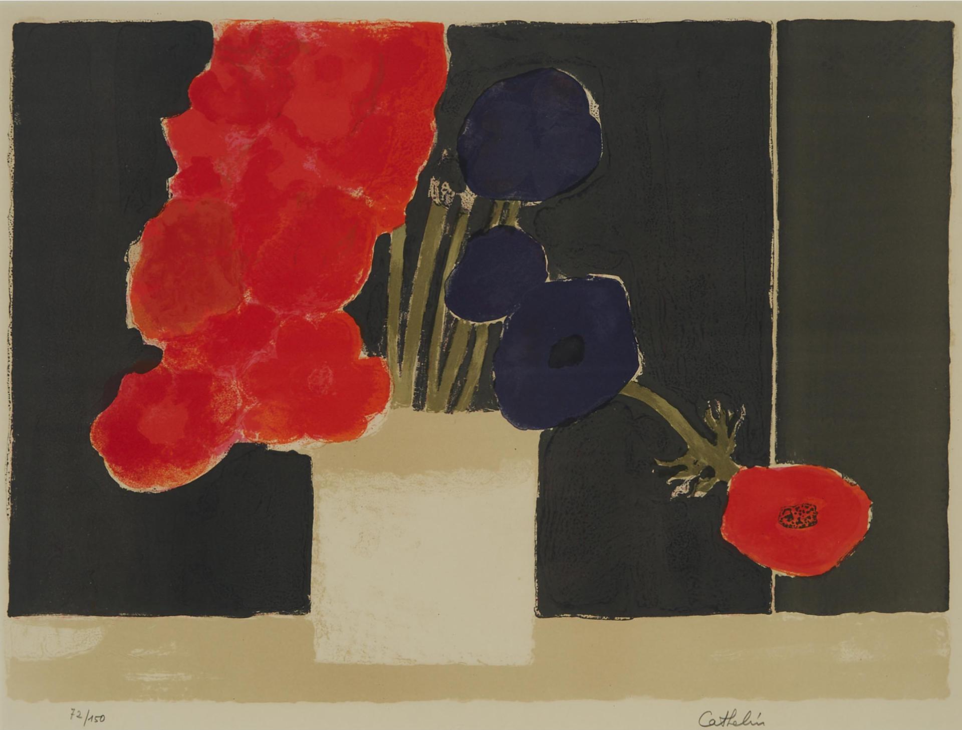 Bernard Cathelin (1919-2004) - Bouquet D’anémones Sur Fond Noir, 1972 [roger Passeron & Nicole De Pont Charra, 61]