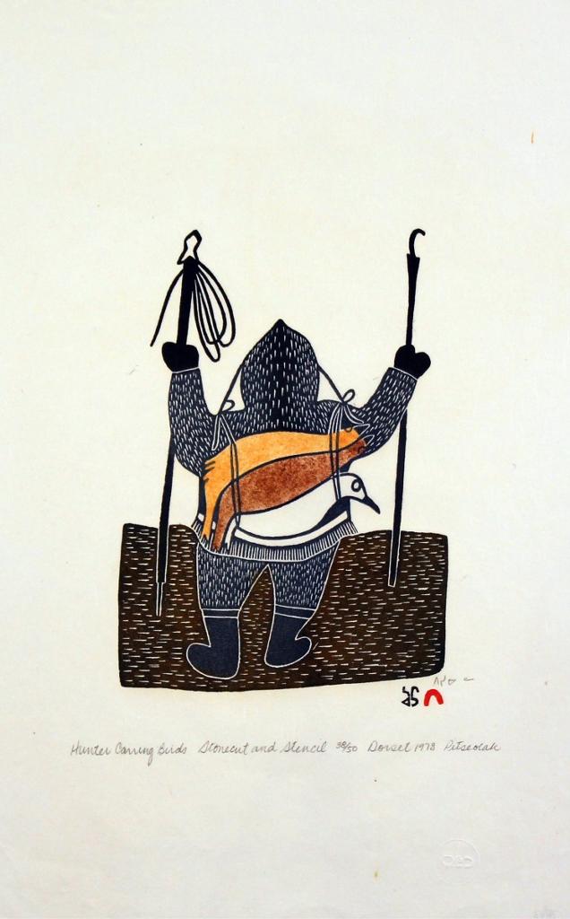 Pitseolak Ashoona (1904-1983) - Hunter Carrying Birds; 1978