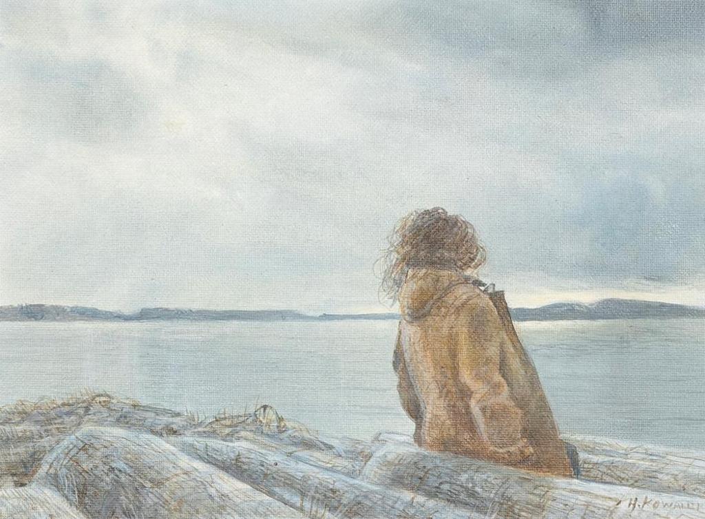 Helle Kowallek (1951) - Figure on a Log Strewn Shore