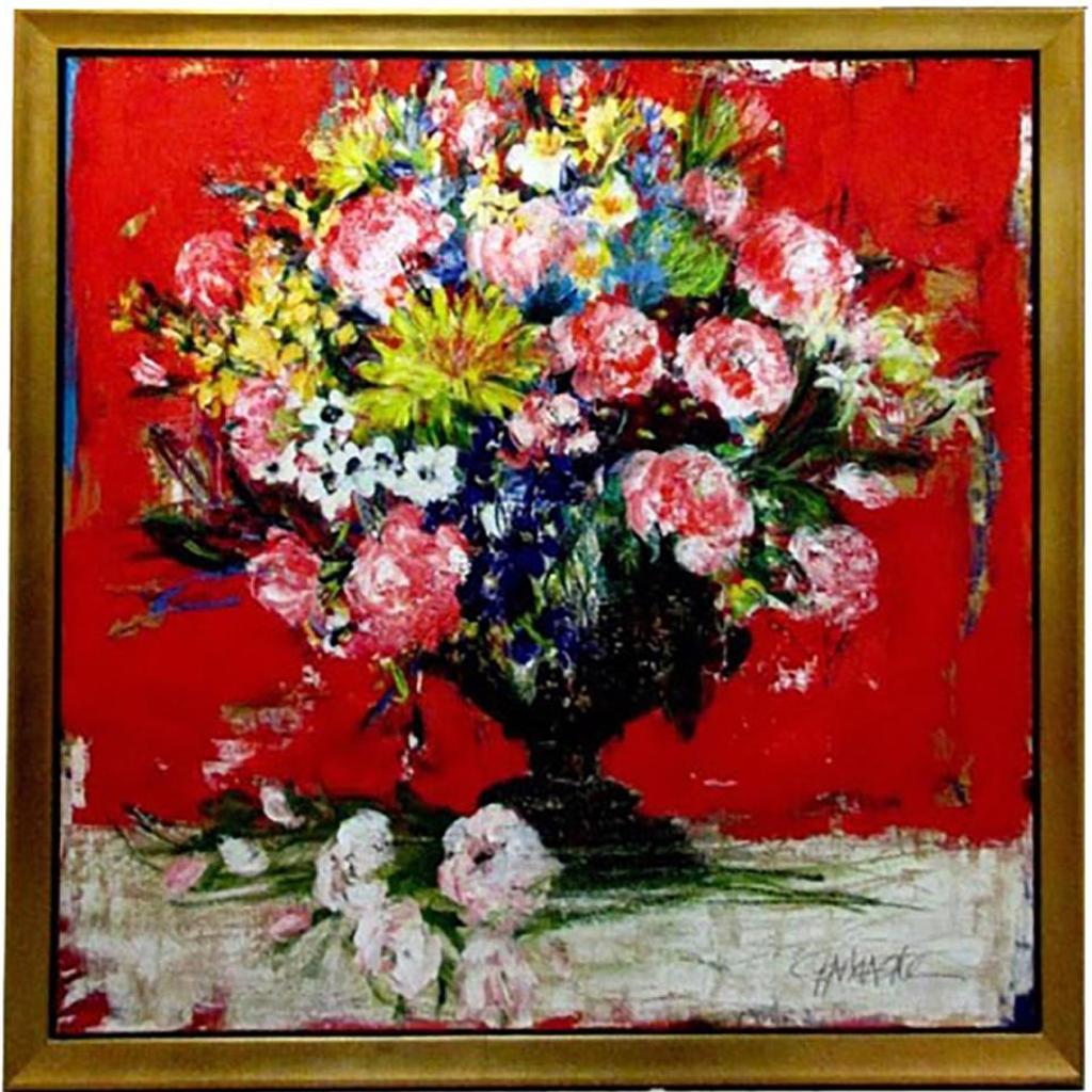 Élène Gamache (1951) - Bouquet Sur Fond Rouge