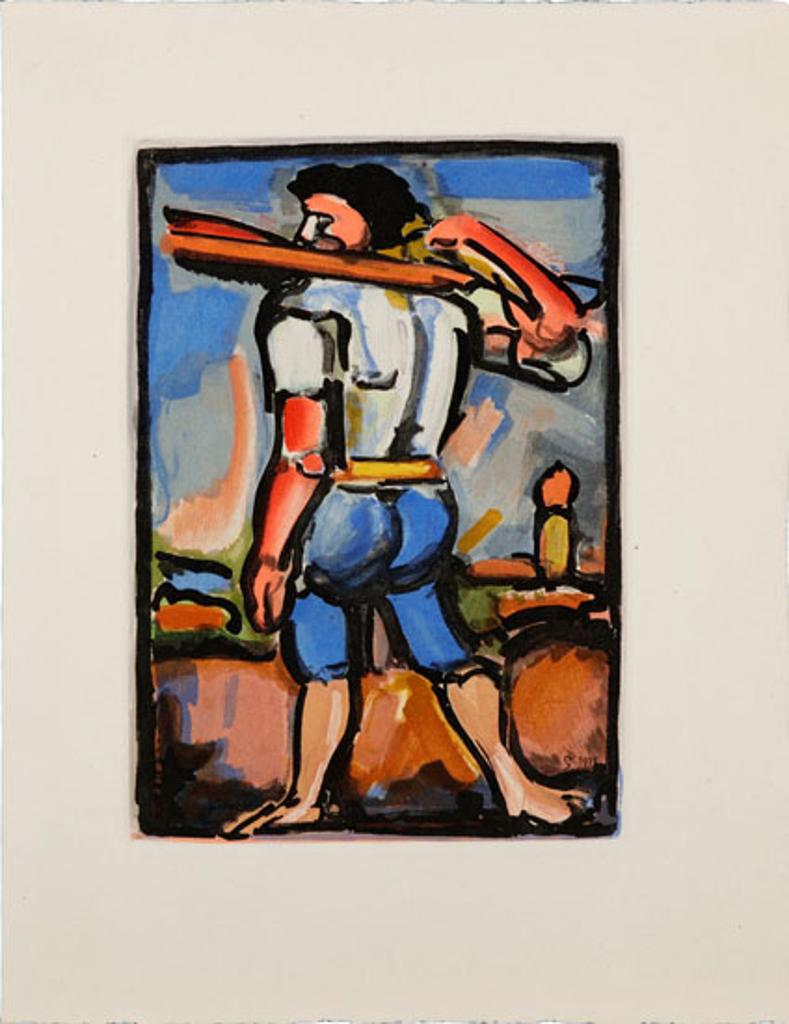 Georges Rouault (1871-1958) - Aide-Borreau portant un des bois de la Croix, vers la gauche - Les Fleurs du Mal de Charles Baudelaire