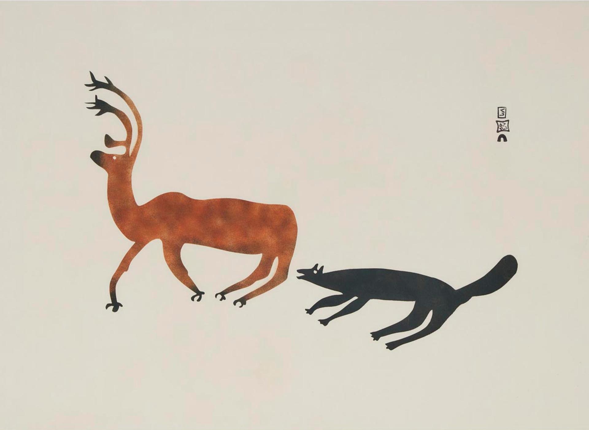Pudlo Pudlat (1916-1992) - Caribou Chased By Wolf, Circa 1960
