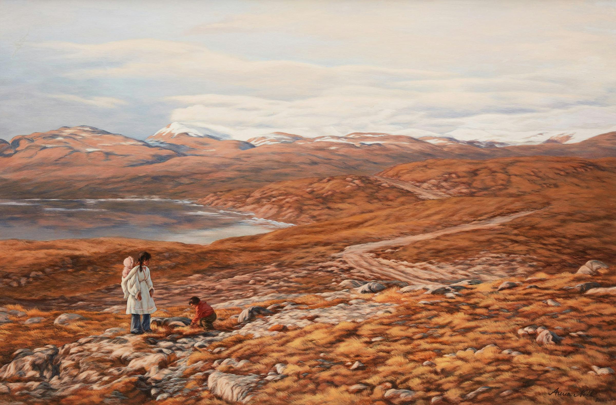 Anna T. Noeh (1926-2016) - Tundra Landscape with Mother and Children