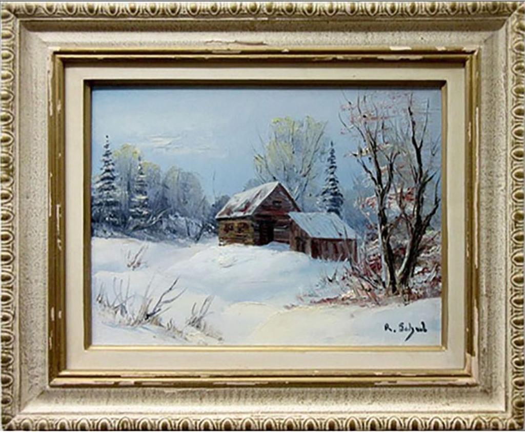 Rose Schul (1922-2010) - Log Cabin And Shed - Winter