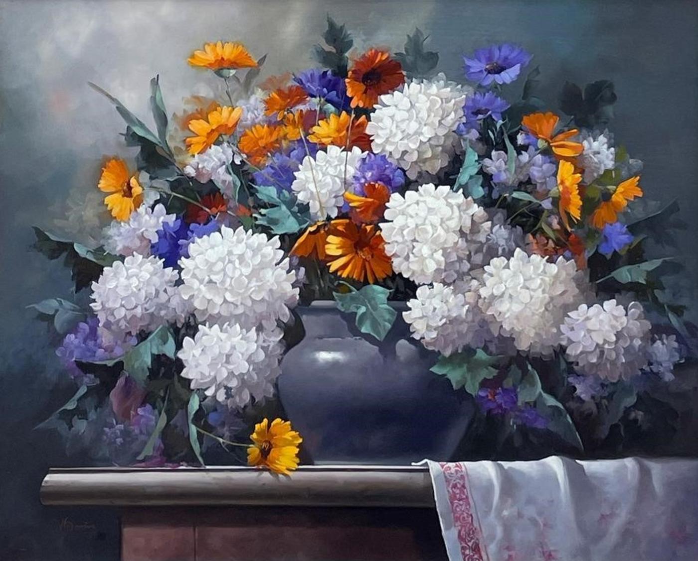 Victor Santos (1934-2003) - Bouquet of Hydrangeas