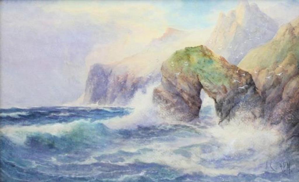 John Clarke Uren (1845-1932) - Breakers by a Coastal Arch