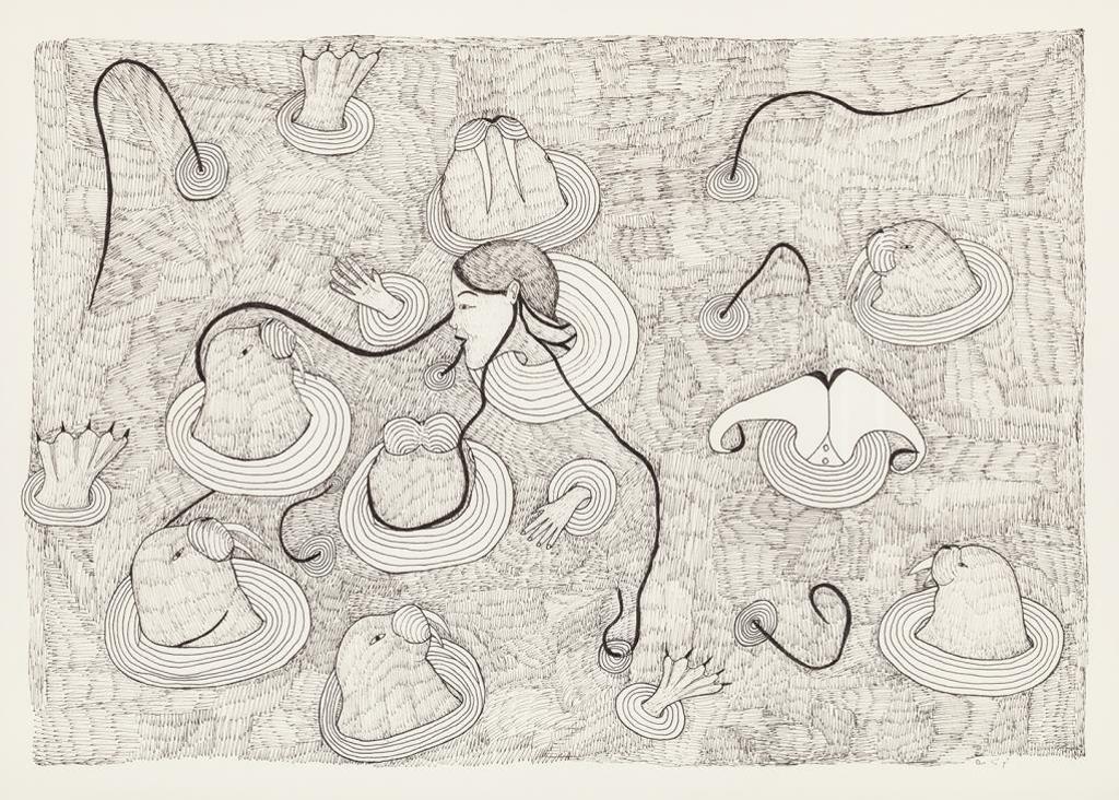 Napatchie Pootoogook (1938-2002) - Protector of the Seas, c. 2000, ink drawing