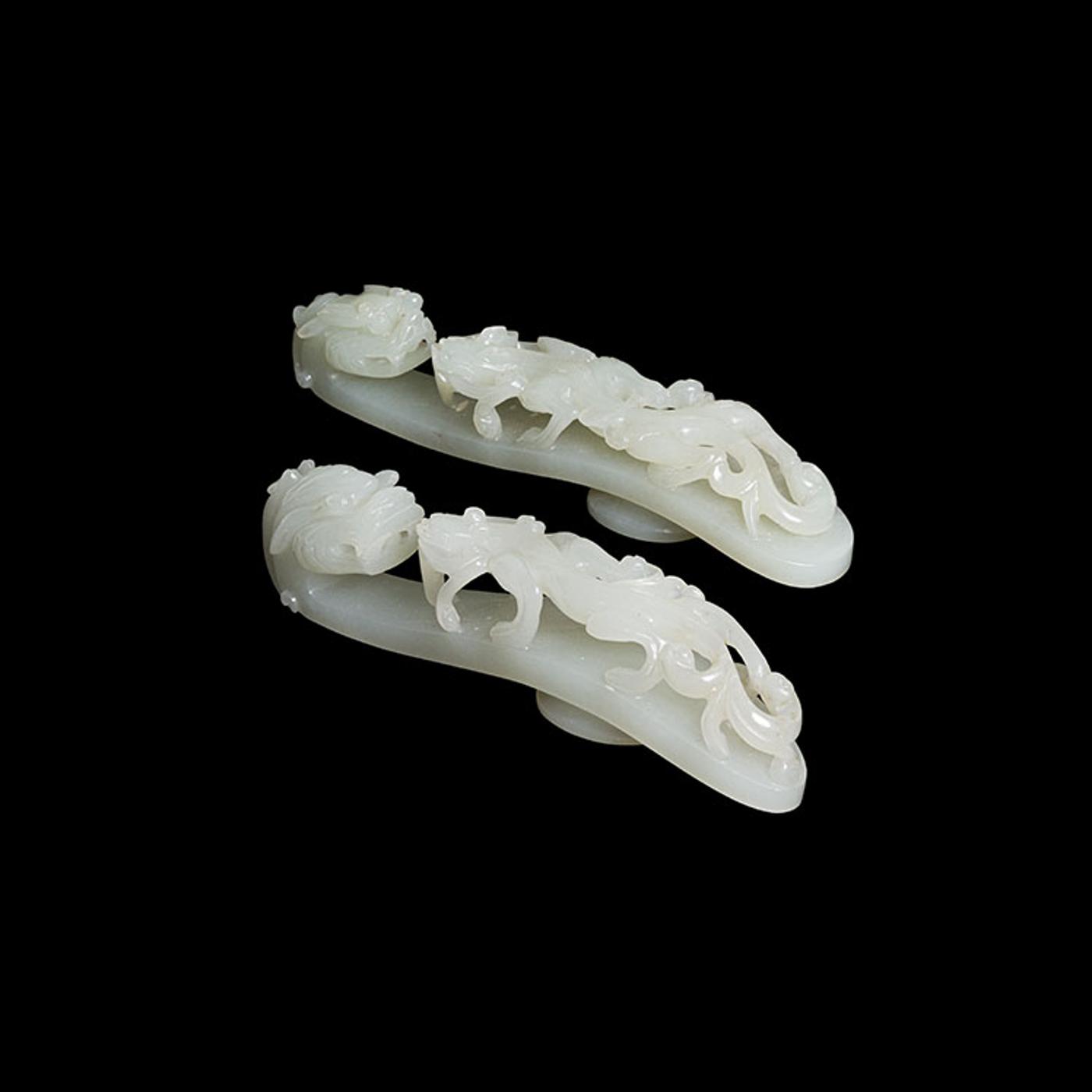 Chinese Art - Two Large Chinese White and Pale Celadon Jade Belthooks, 18th/19th Century