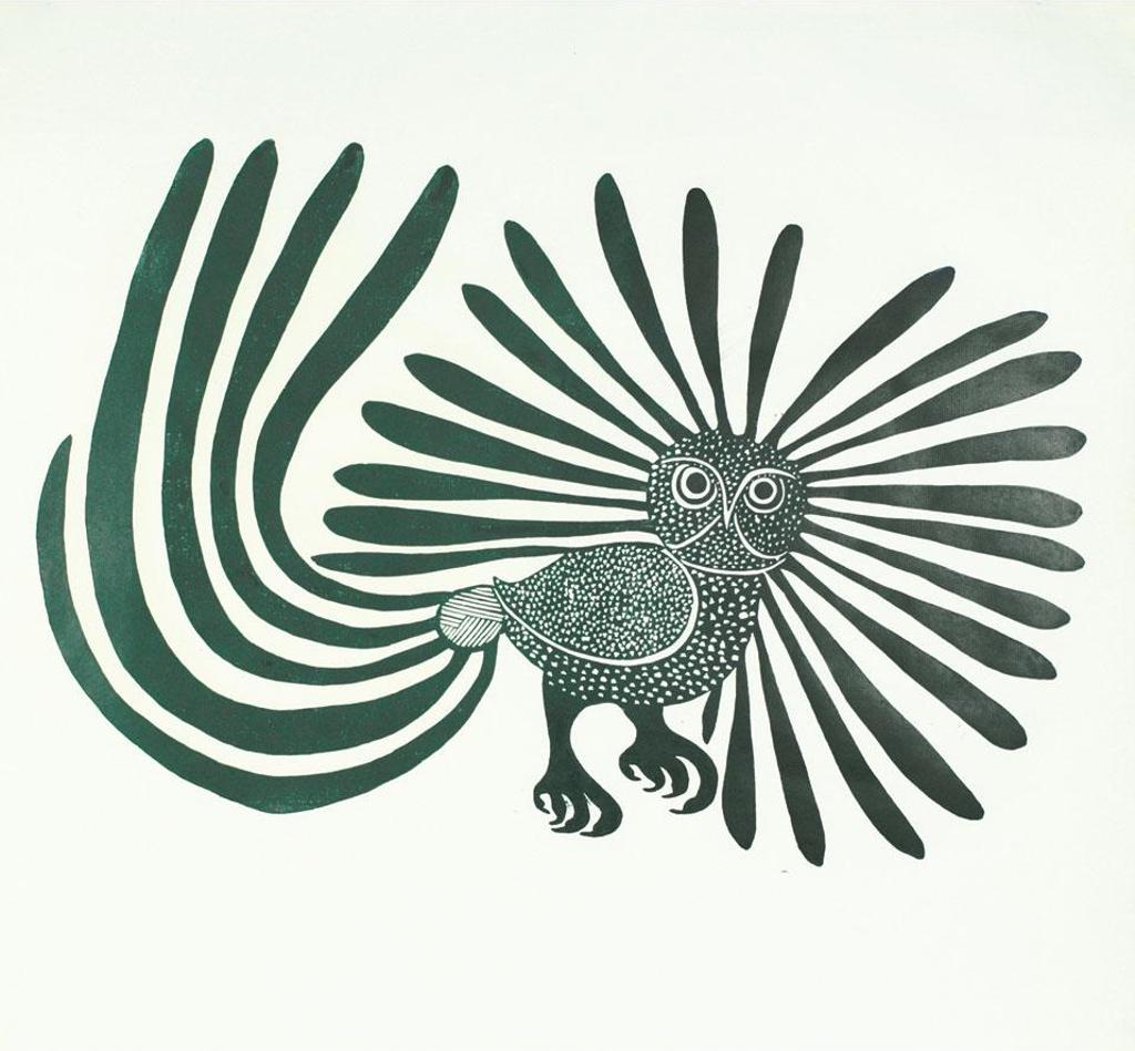 Enchanted Owl (Green Tail) - stonecut - printed by Kenojuak Ashevak in 1960