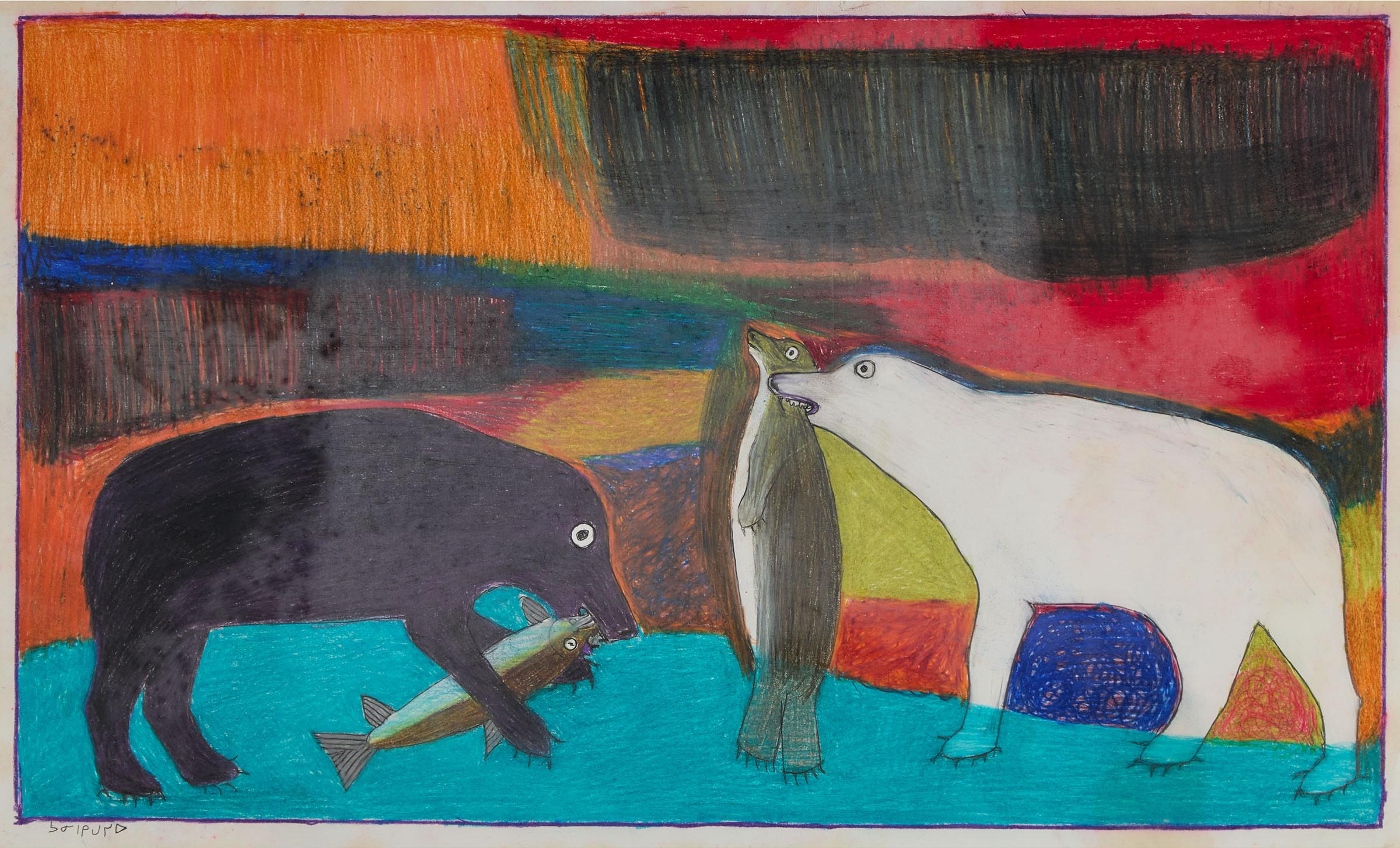 Janet Kigusiuq (1926-2005) - Untitled (Bears With Catch)