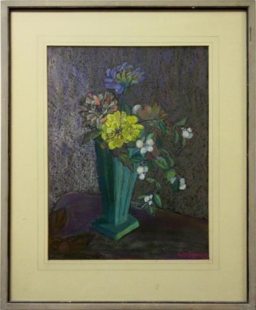 Lily Osman Adams (1865-1945) - Mixed Bouquet In Turquoise Vase