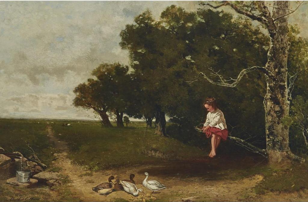 Charles Caleb Ward (1831-1896) - Girl On A Bough Feeding Ducks, 1888
