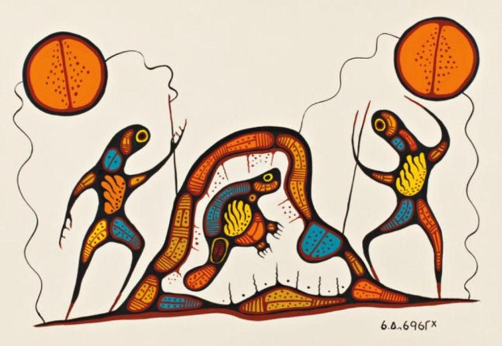 Goyce Kakegamic (1948) - Anishnabe, Figures and Beaver, 1981, Acrylic on paper