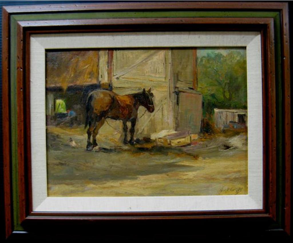 Charles Paul Gruppe (1860-1940) - Stable With Horse And Farmer