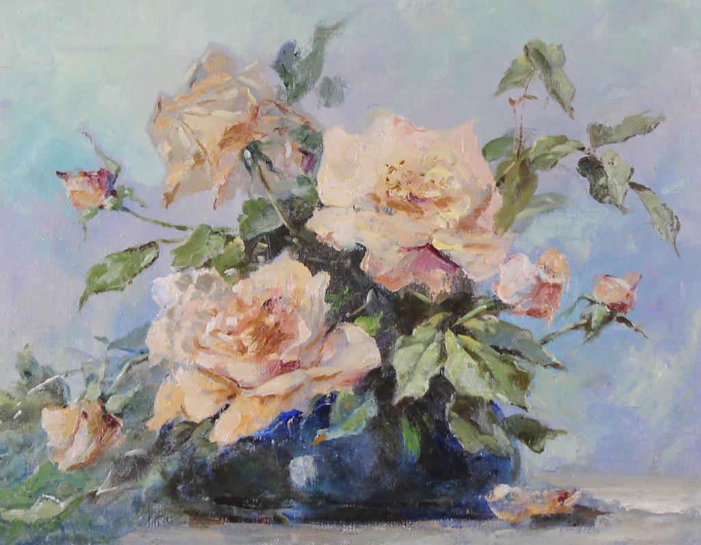 Augustus Frederick Lafosse (Gus) Kenderdine (1870-1947) - Still Life, Roses In A Blue Vase