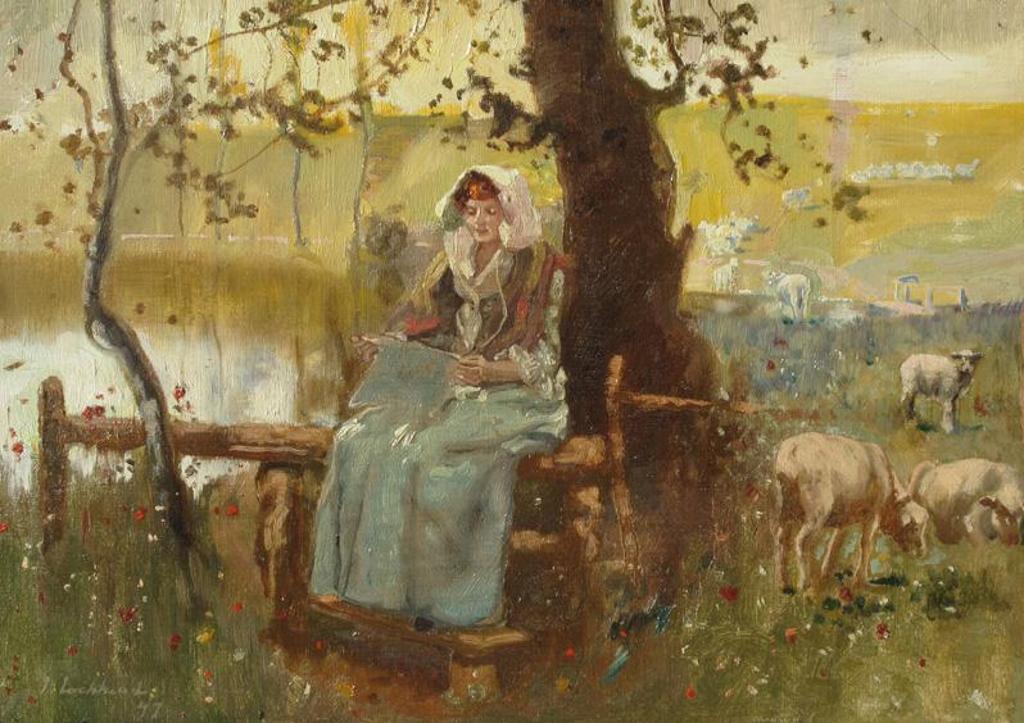 John Lochhead (1866-1921) - Reading Under A Tree  In The Pasture; 1897