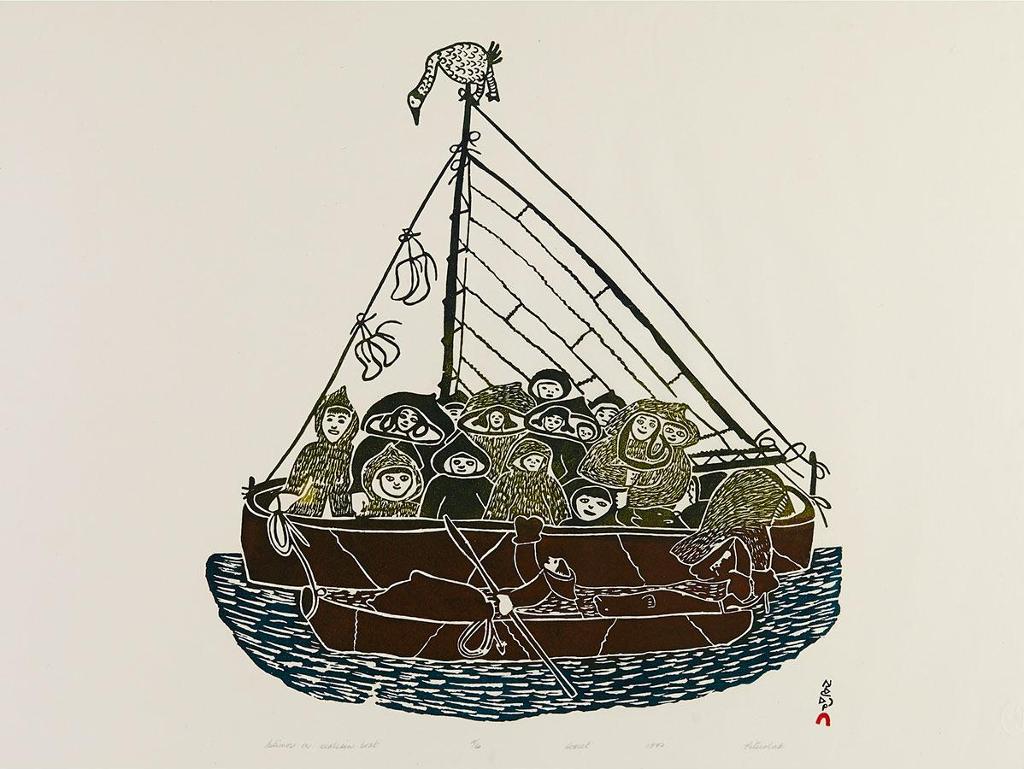 Pitseolak Ashoona (1904-1983) - Eskimos On Sealskin Boat