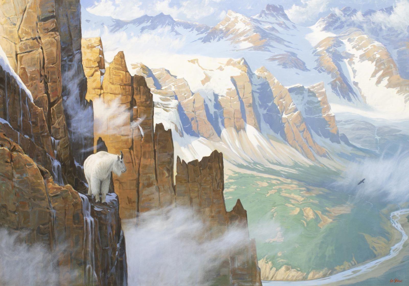 Graeme Shaw (1951) - Mountain Goat In High Terrain