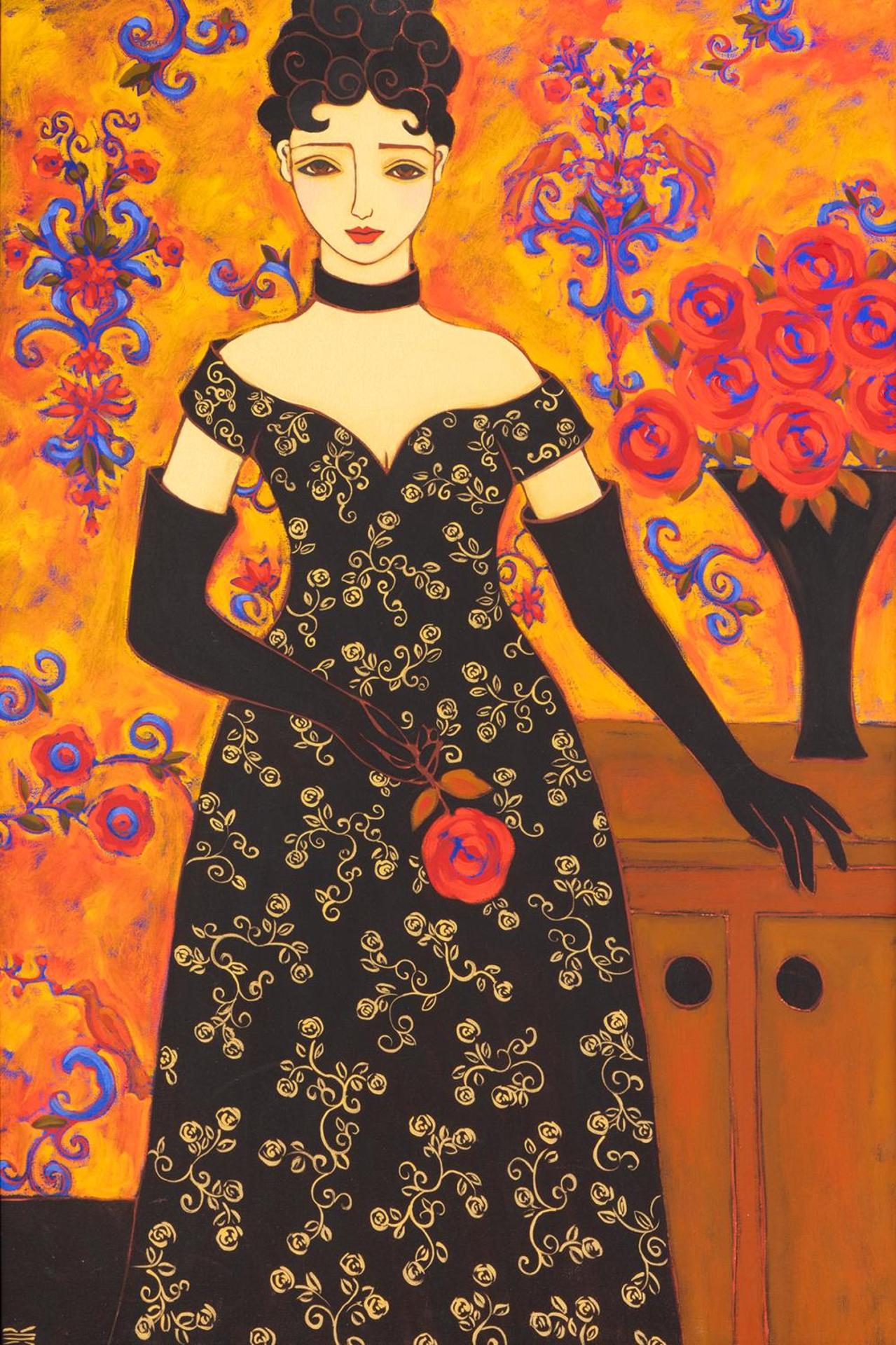 Karen Rieger (1960) - Black and Gold Dress With Florentine Motif