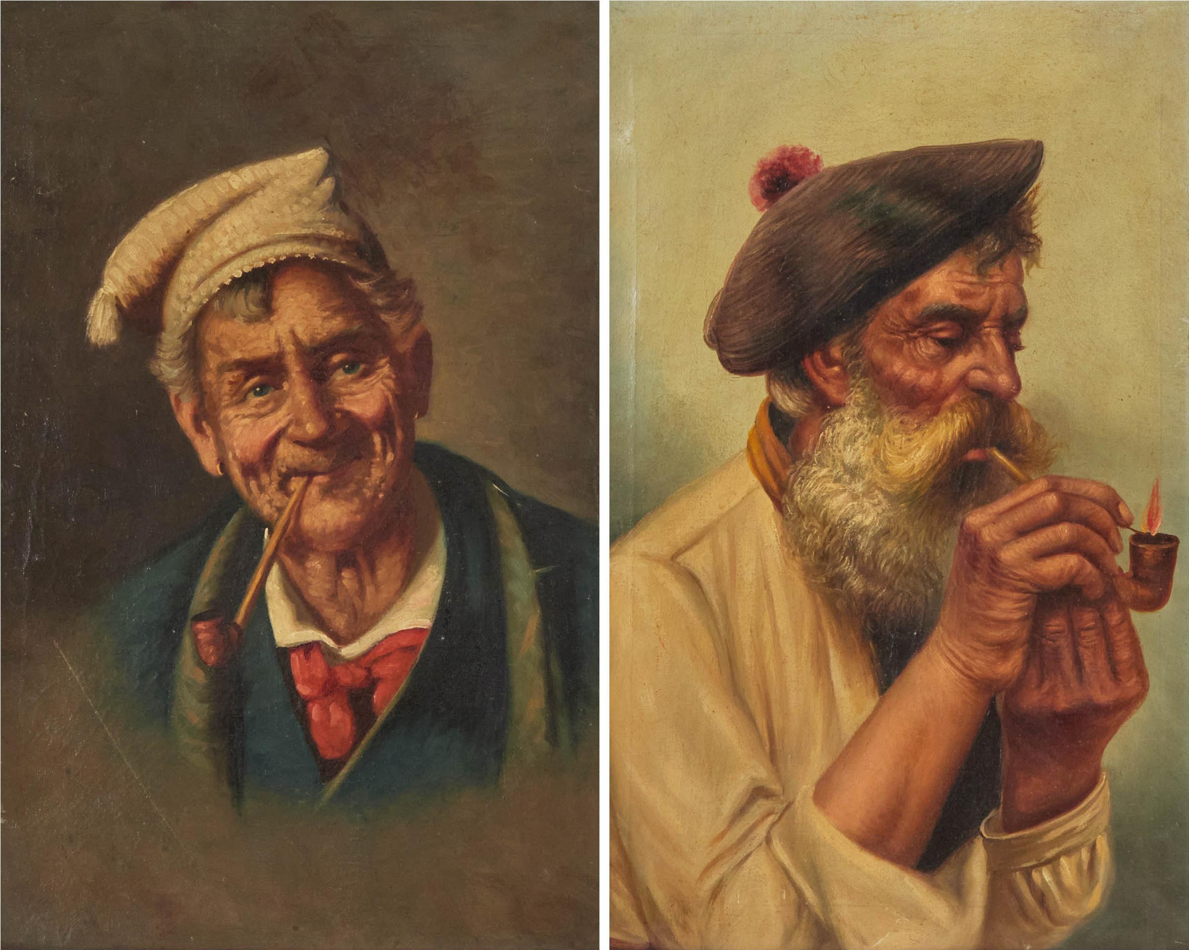 Salvatore Maresca - Man Smoking A Pipe; Man Lighting A Pipe