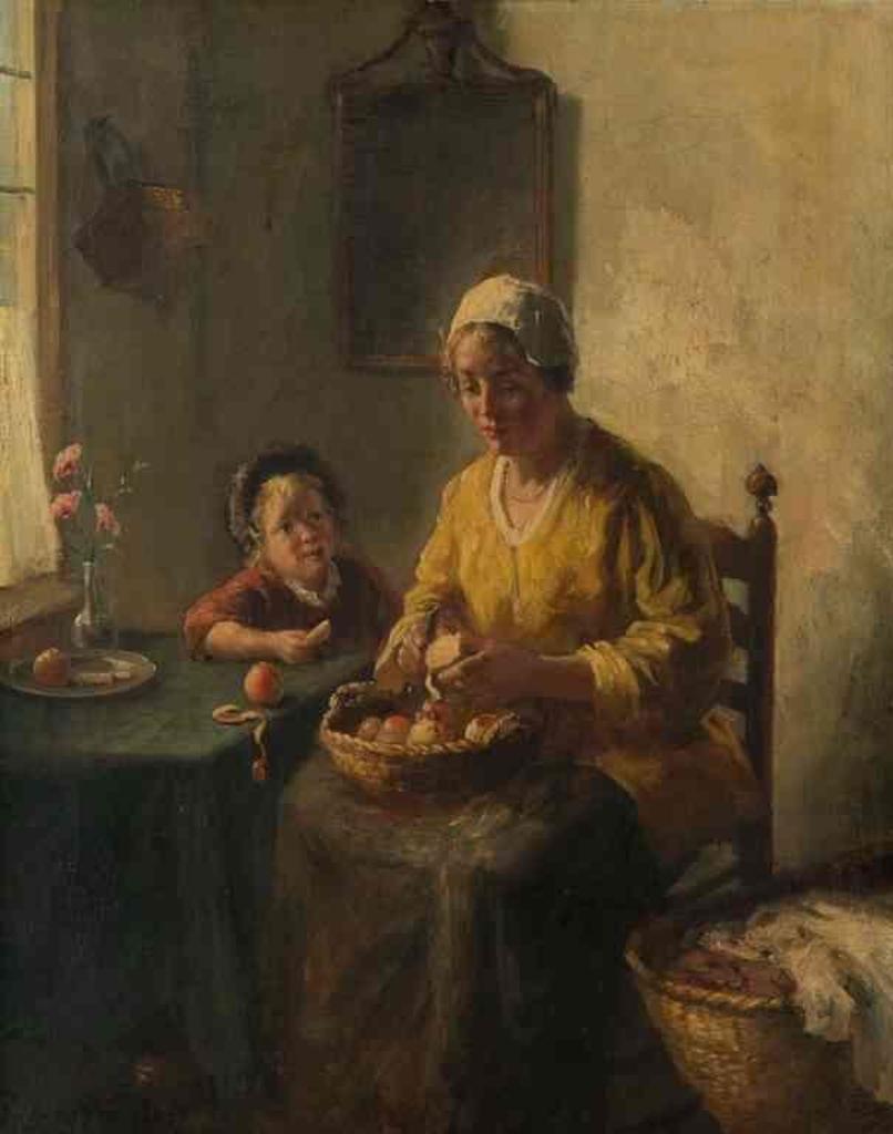 Bernard J. de Hoog (1867-1943) - Mother and Child Peeling Apples