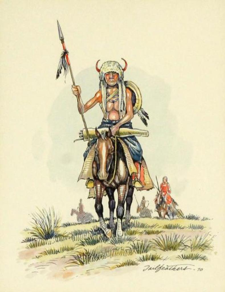 Gerald T. Tailfeathers (1925-1975) - Warrior On Horseback; 1970