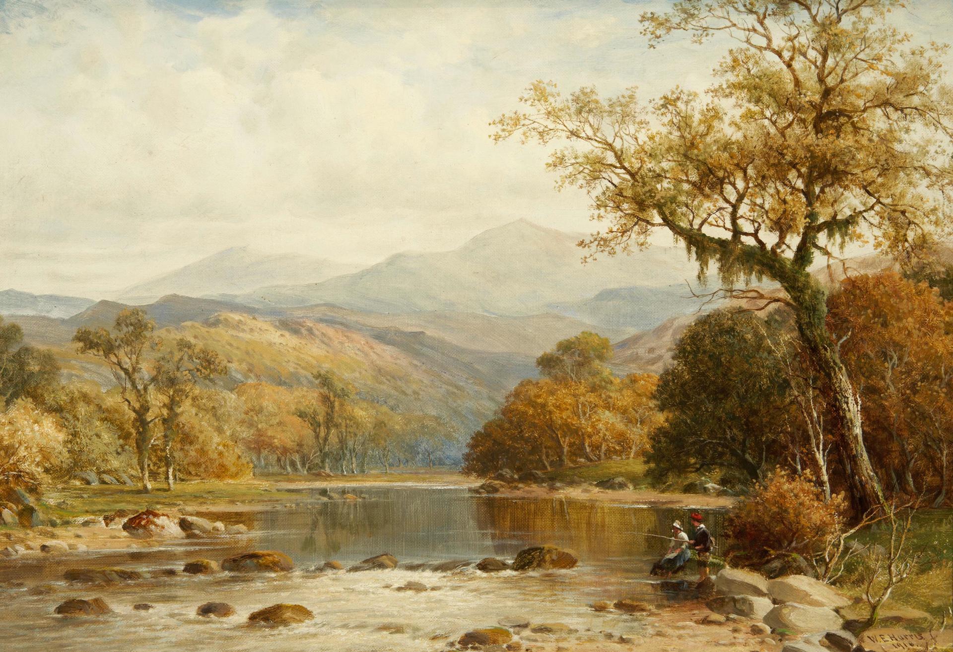 William E. Harris (1860-1930) - Fishing on a Welsh river