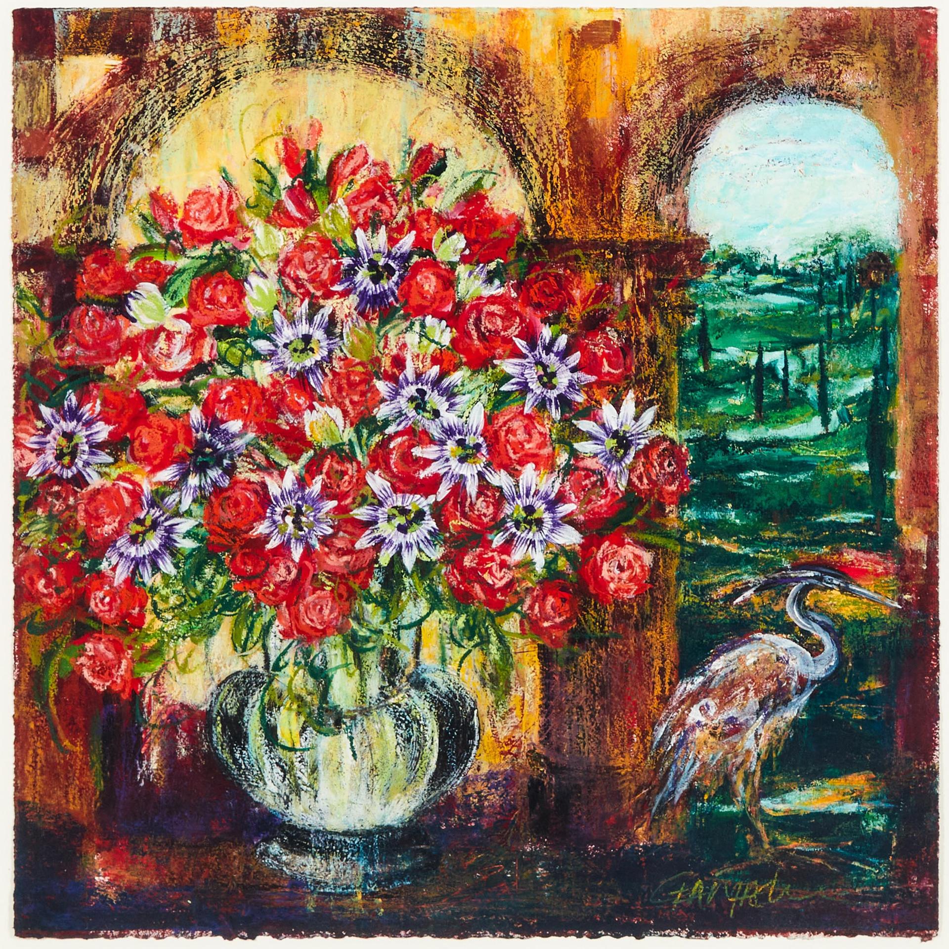Élène Gamache (1951) - Red Roses With Heron, 2001