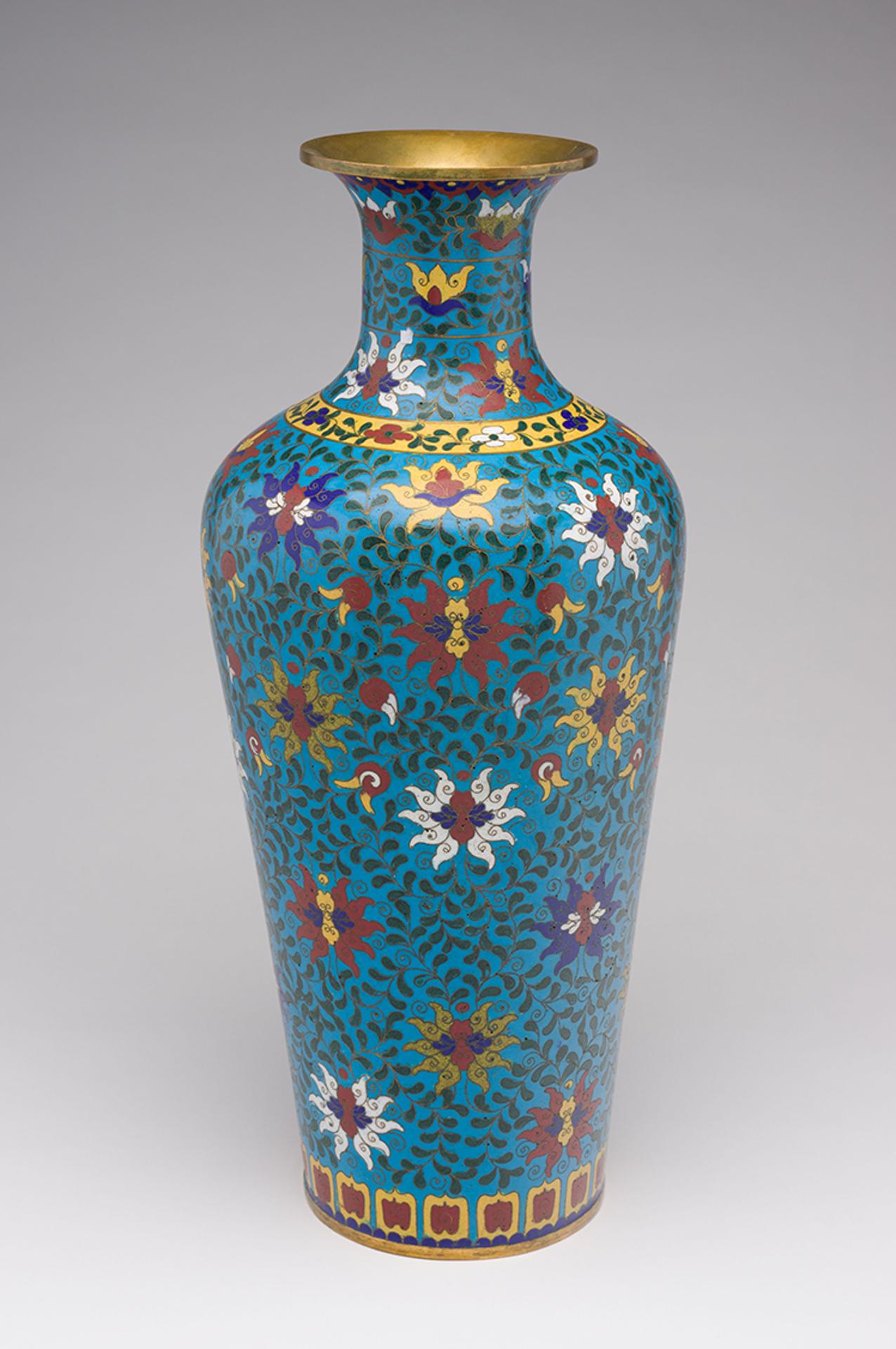 Chinese Art - A Large Chinese Ming-Style Cloisonné Enamel Baluster Vase, Qianlong Mark