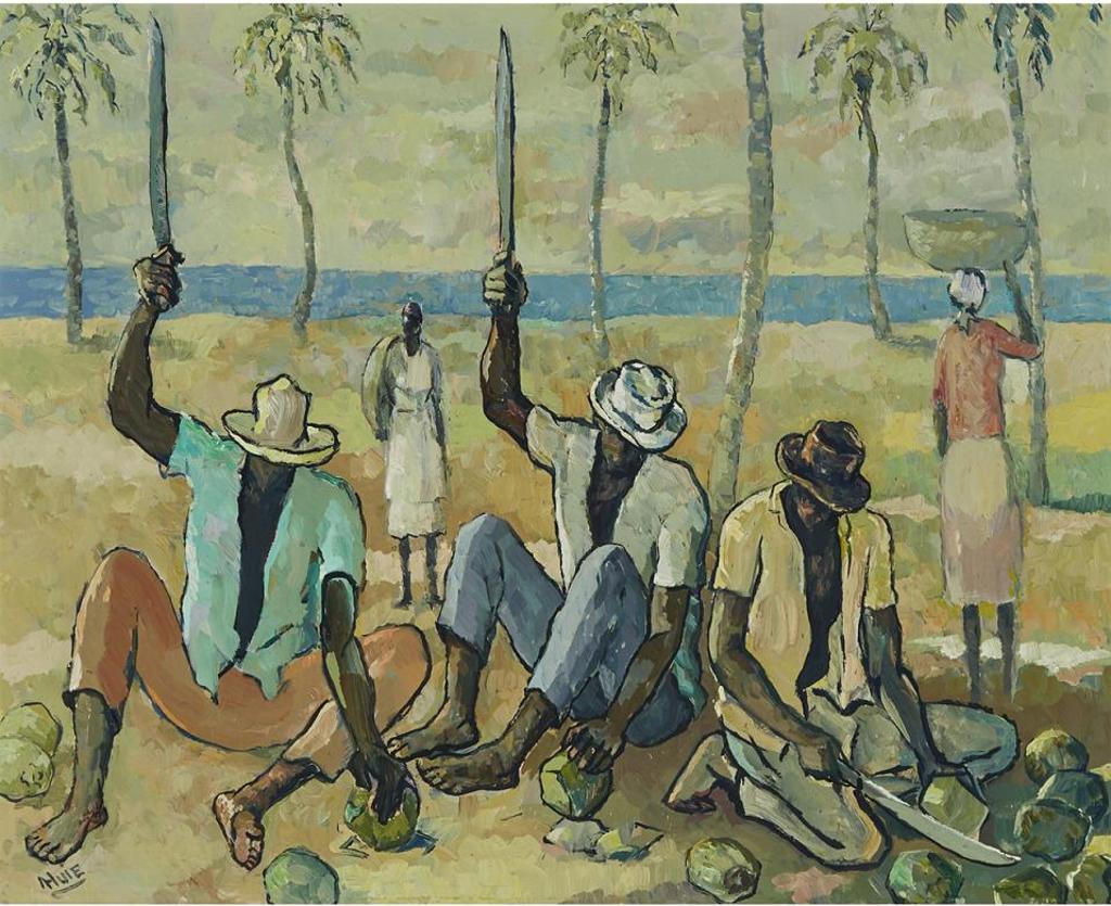 Albert Huie (1920-2010) - Village Men Cutting Coconuts