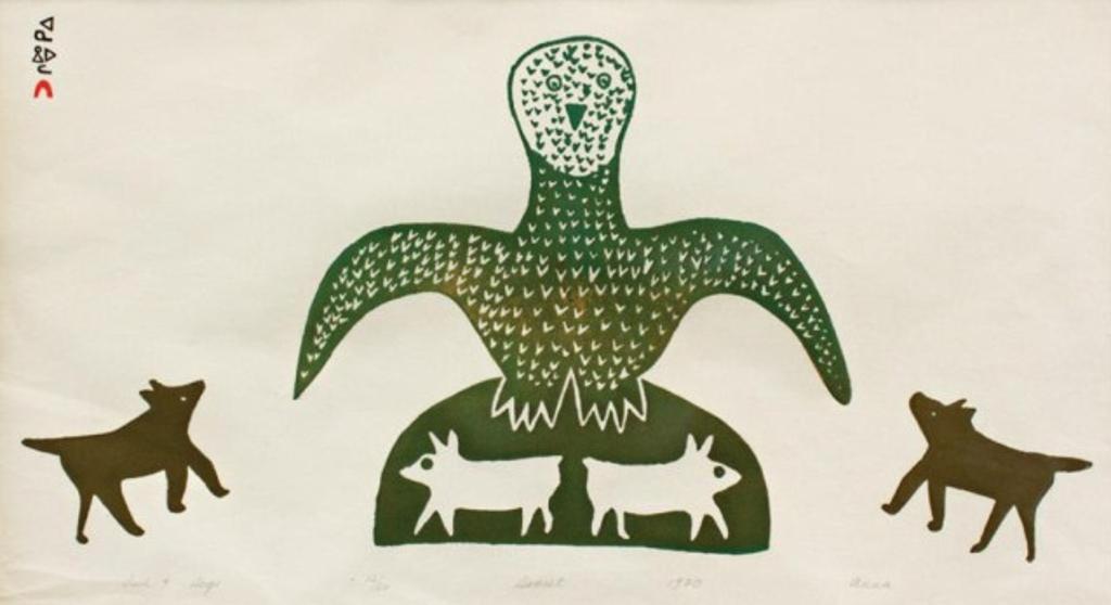 Anna Kingwatsiak (1911-1971) - Owl and Dogs