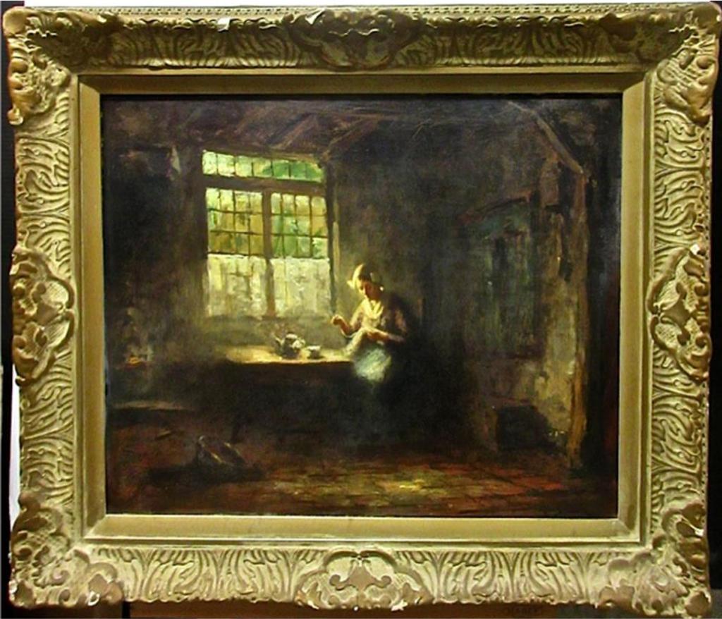 Jacques Snoeck (1881-1921) - Dutch Woman Sewing By Sunlit Window
