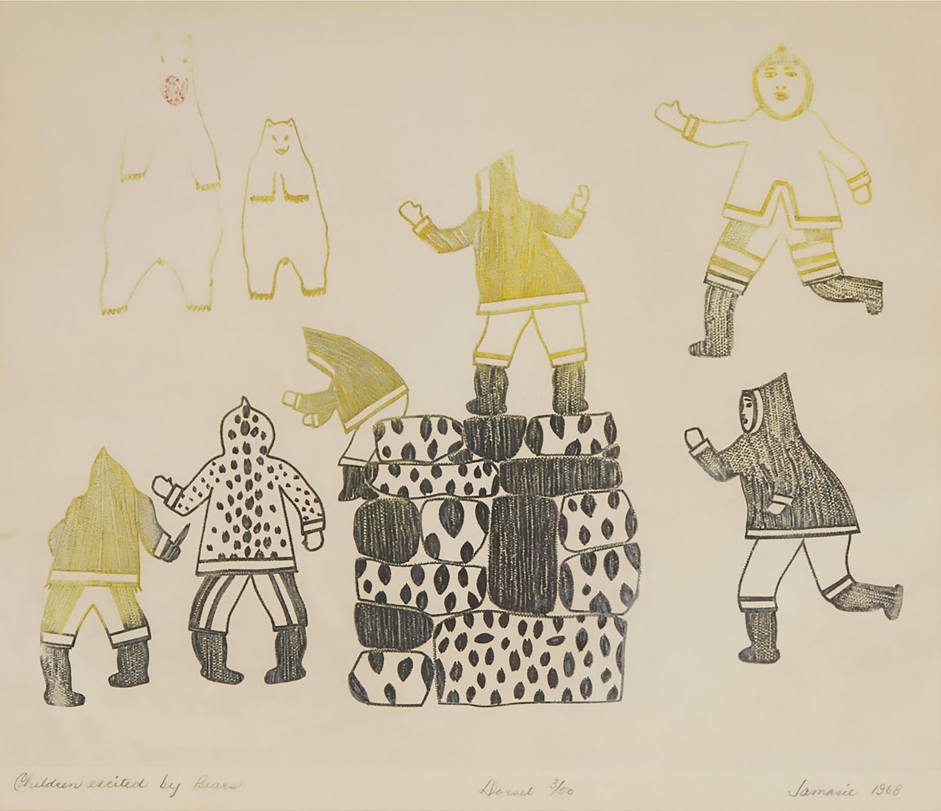 Jamasie Teevee (1910-1985) - Children Excited By Bears