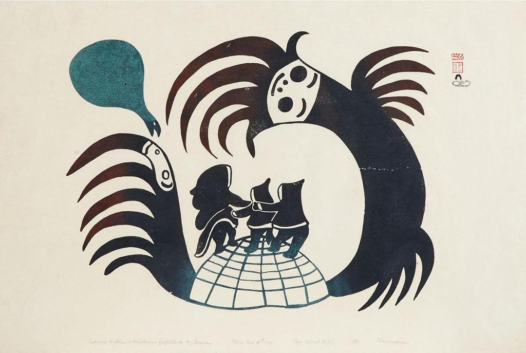 Napatchie Pootoogook (1938-2002) - Eskimo Mother Frightened By Demons