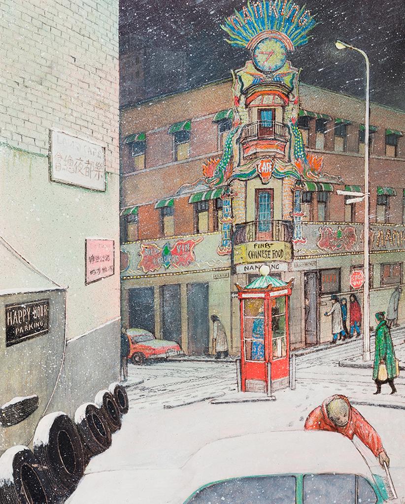 William Kurelek (1927-1977) - Snow Flurries in Chinatown, Montreal
