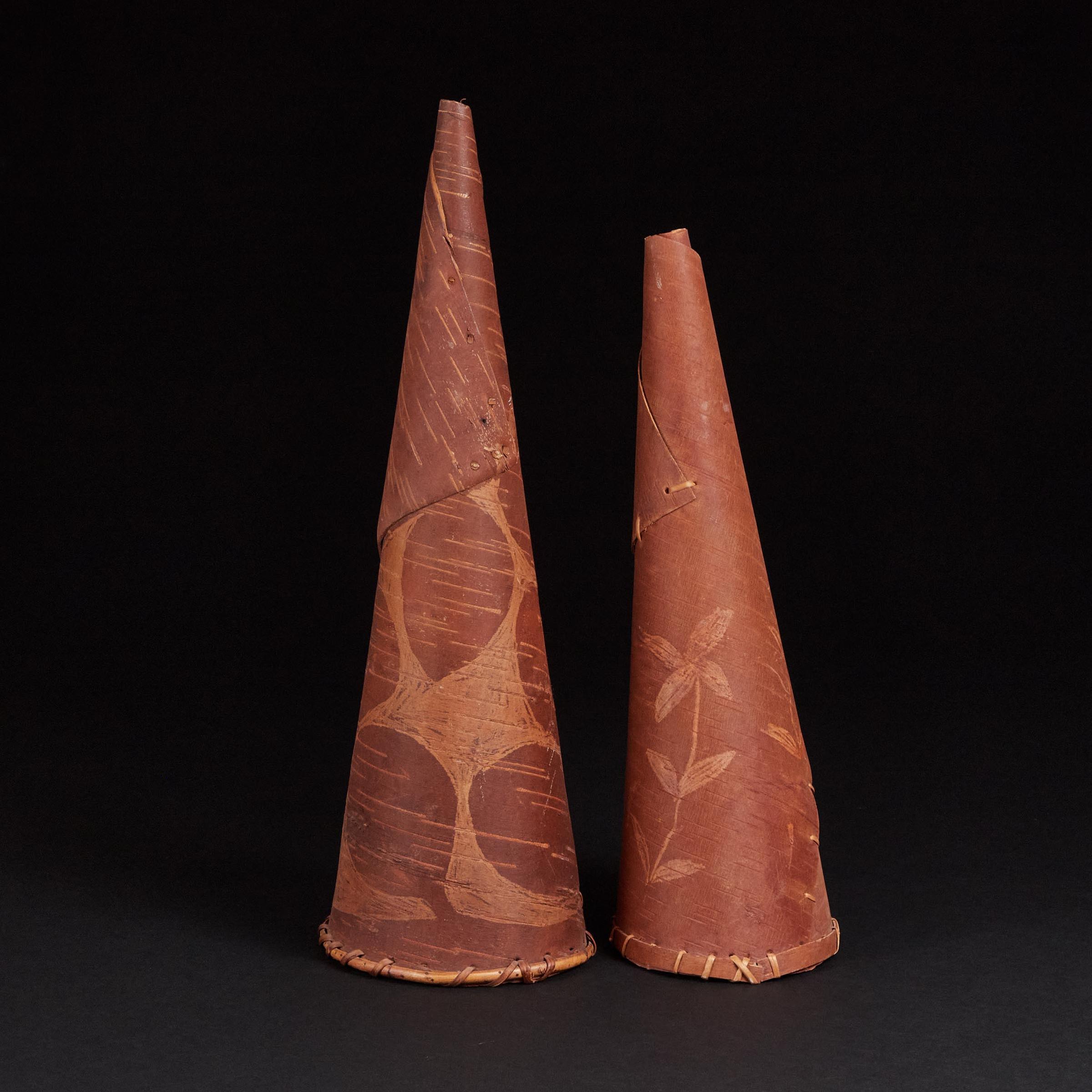 Atikamekw Or Ojibwa - Two Birchbark Moosecalls With Incised Designs, First Quarter 20th Century