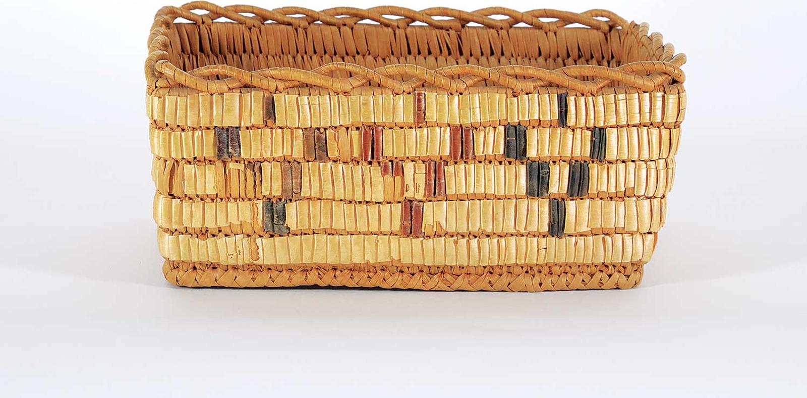 Northwest Coast First Nations School - Small Rectangular Basket with Red and Black Design