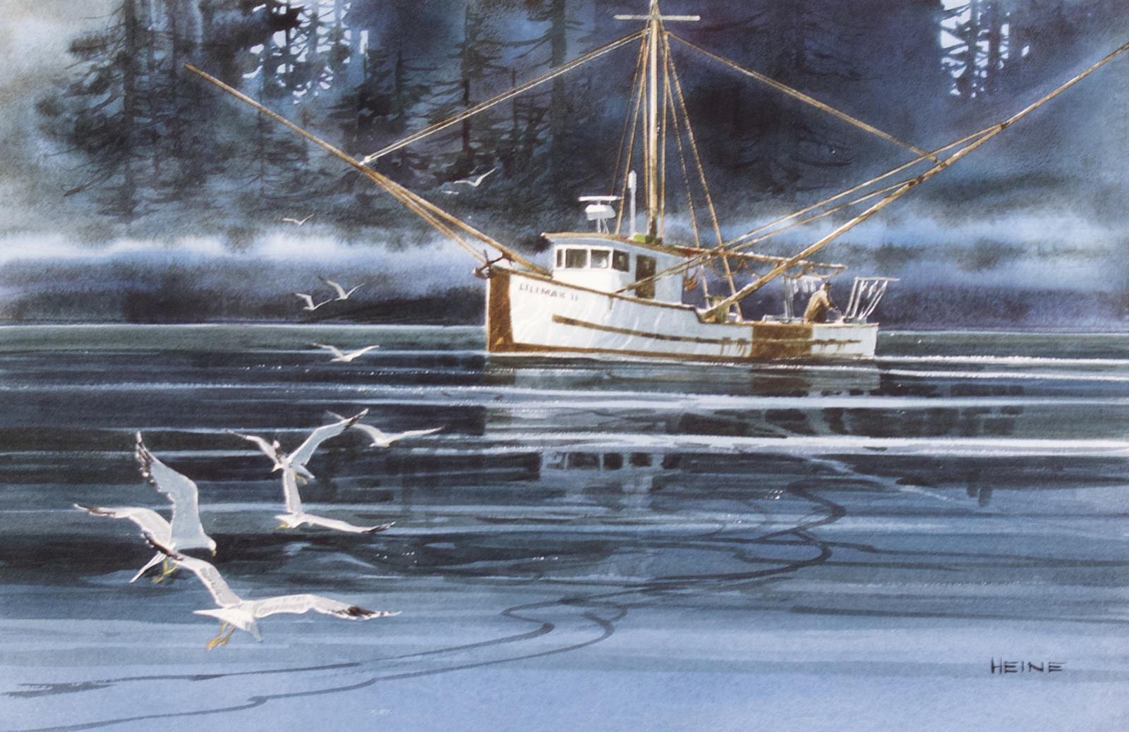 Harry Heine (1924-2004) - Gulls Feeding, Dianna Isl., B.C.; 1975
